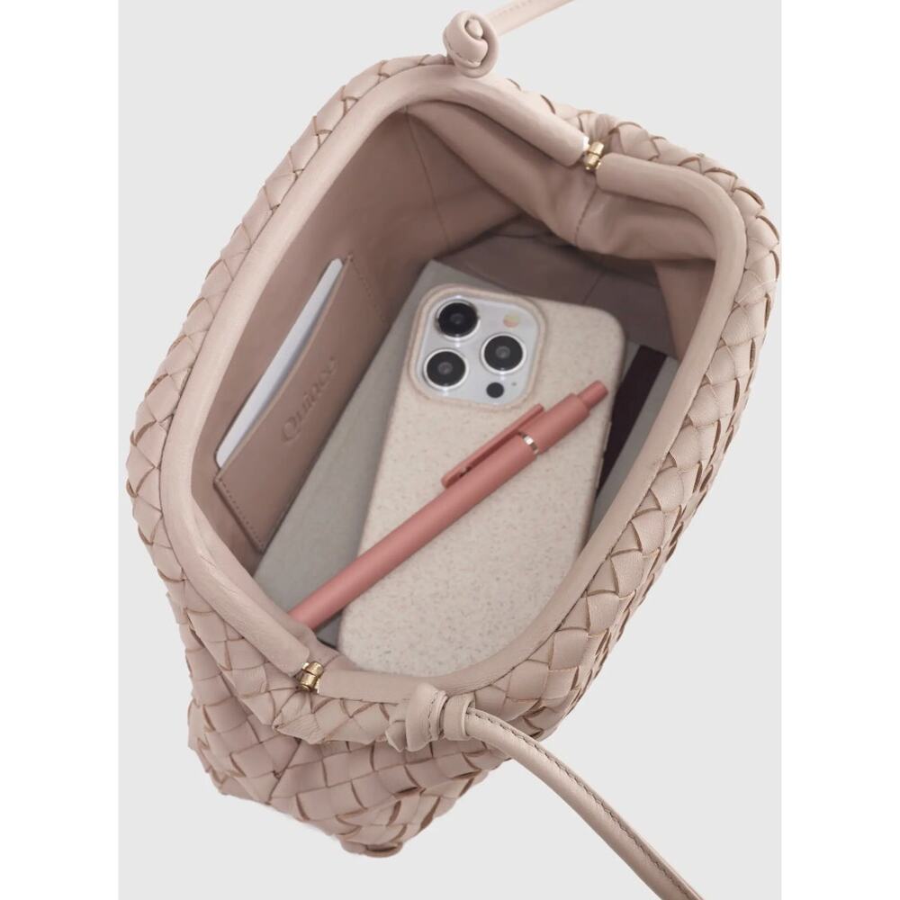 Quince NEW Italian Leather Handwoven Pouch Crossbody Clutch, Taupe - Picture 3 of 8